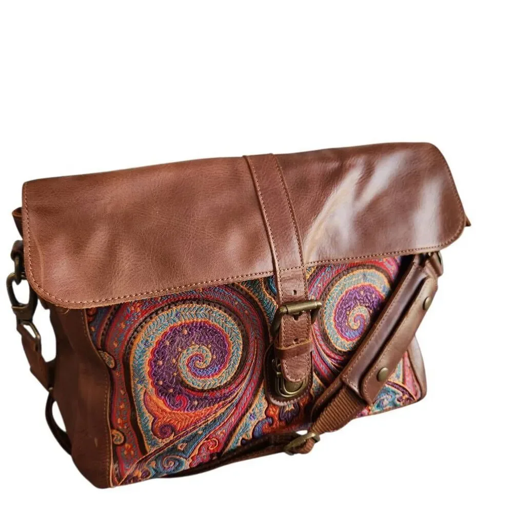 Londo Leather Messenger Bag Laptop Unisex Travel Paisley Preppy